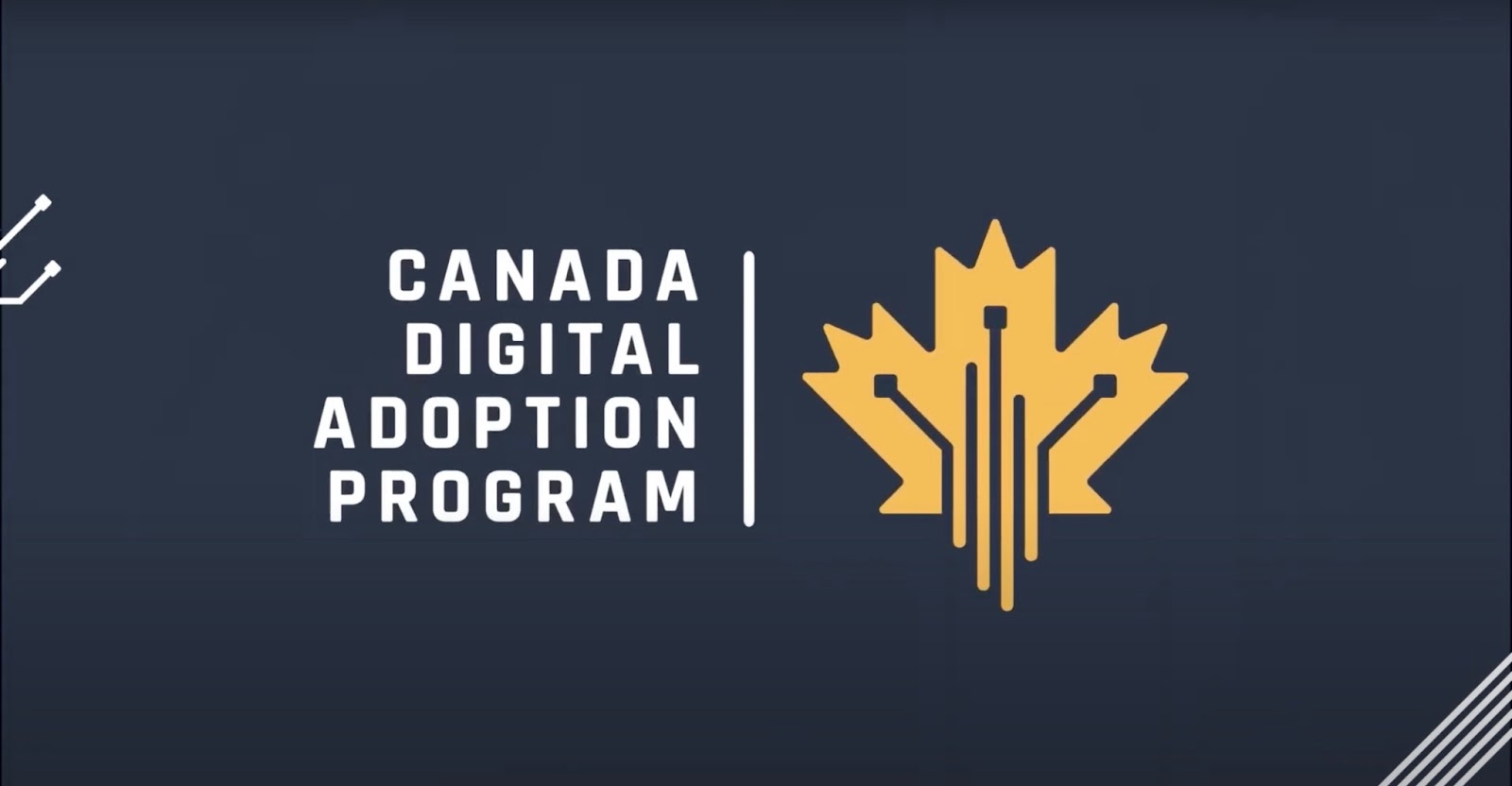 The inscription "Canada Digital Adoption Program" on a black background next to a yellow leaf