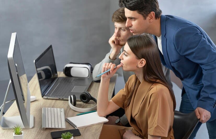 Colleagues Working with Computer and Laptop